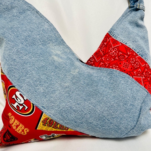 Handmade Upcycled denim forty niner tote bag purse - Picture 2 of 6